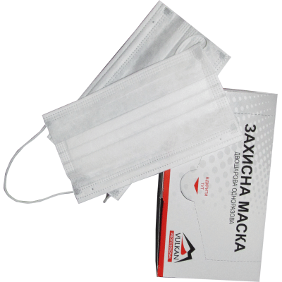 Маска одноразова двошарова, біла на гумках (50шт) 17.5x9.5cм