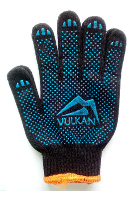 Рукавички трикотажні чорні з синьою ПВХ крапкою ТМ Vulkan 8511