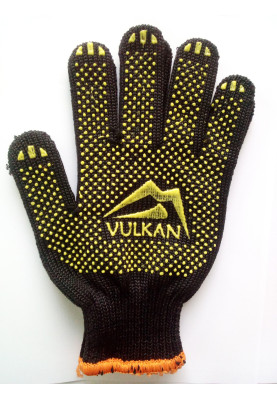 Рукавички трикотажні чорні з жовтою ПВХ крапкою ТМ Vulkan 5611
