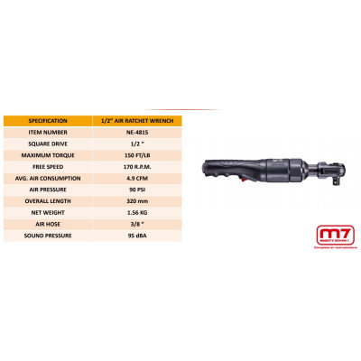 Пневмотрещітка 1/2` 200 Нм 170 об/хв Пневмотрещітка 1/2` 200 Нм 170 об/хв