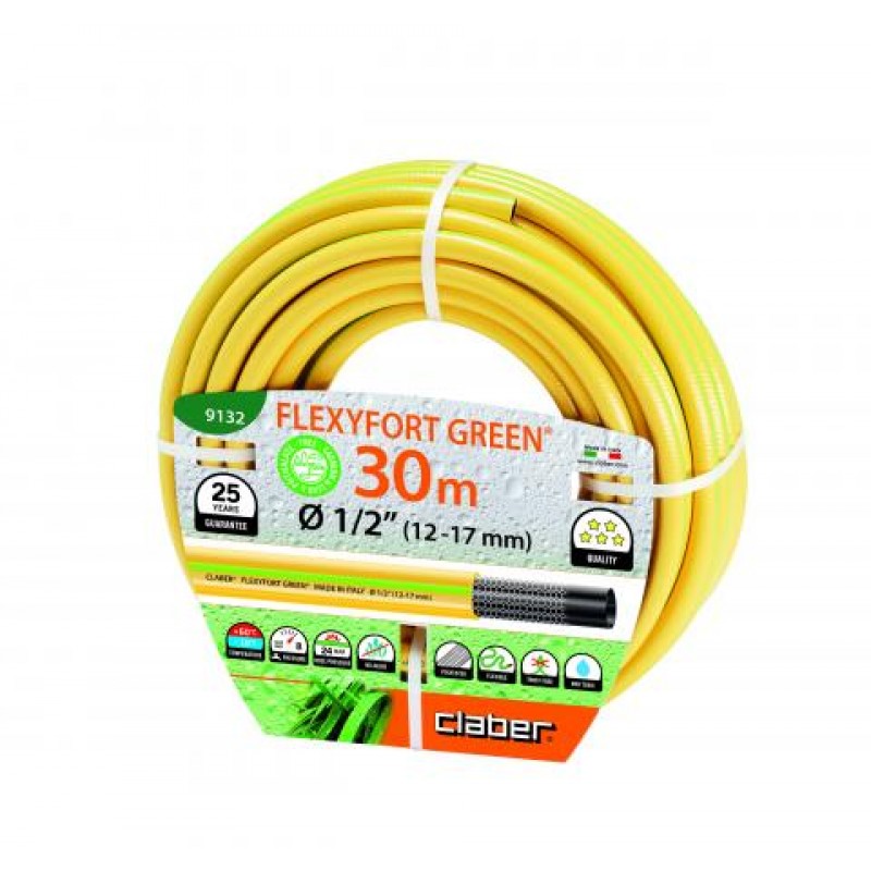 Шланг поливальний 1/2" 30м Flexyfort Green, жовтий з зел. полосою