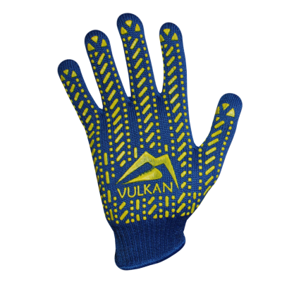 Рукавички трикотажні сині з ПВХ крапкою ТМ Vulkan Lux (полегшені), р.10
