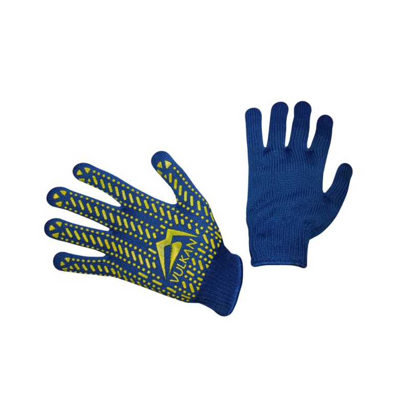 Рукавички трикотажні сині з ПВХ крапкою ТМ Vulkan LUX (щільні), р.10