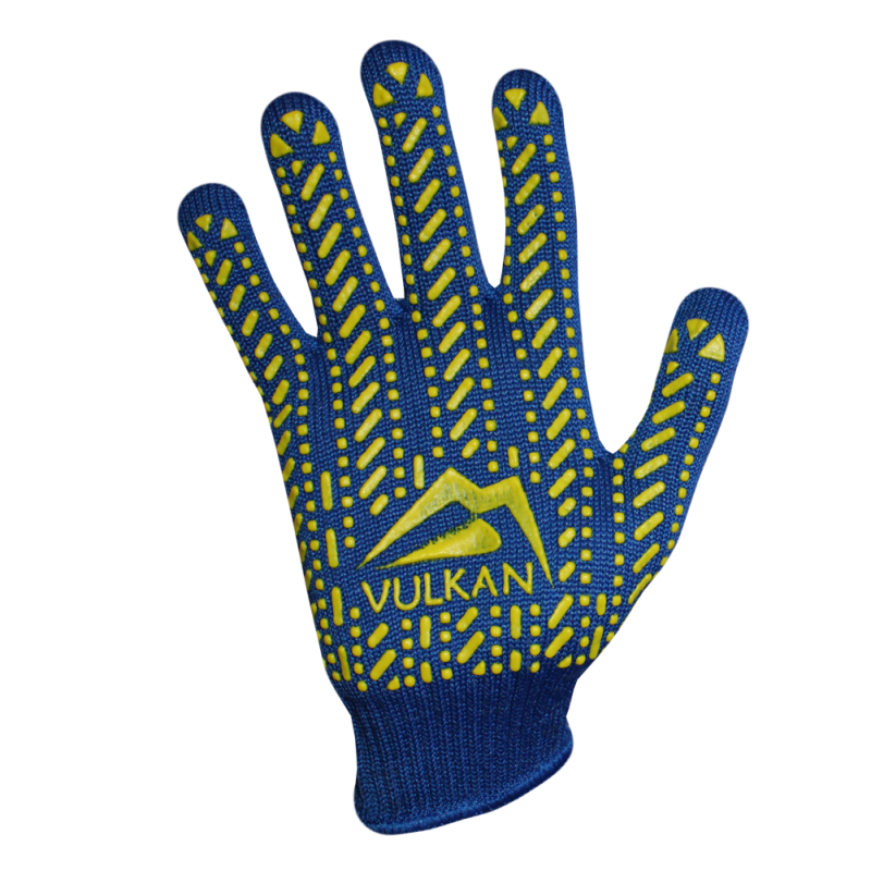 Рукавички трикотажні сині з ПВХ крапкою ТМ Vulkan LUX (щільні), р.10