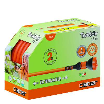 Шланг поливальний пружинний 1/2" TWIDDY 15м, з конекторами і розпилювачем