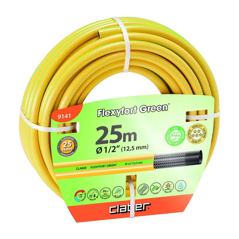 Шланг поливальний 1/2" 25м Flexyfort Green, жовтий з зел. полосою