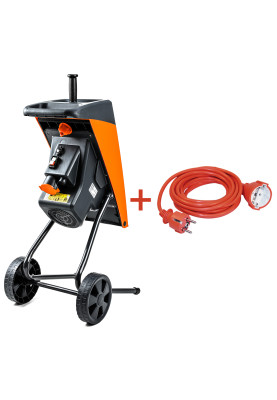 Подрібнювач садовий DS2500/40 KIT, 220В, 2500Вт, гілки до 40мм, ножі + подовжувач 10м 3*1,5 помаранч.