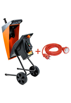 Подрібнювач садовий DS2500/40 KIT, 220В, 2500Вт, гілки до 40мм, ножі + подовжувач 10м 3*1,5 помаранч.