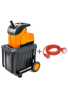 Подрібнювач садовий DS2800/45 KIT, 220В, 2800Вт, гілки до 45мм, ножі, контейнер 60л + подовжувач 10м 3*1,5 помаранч.