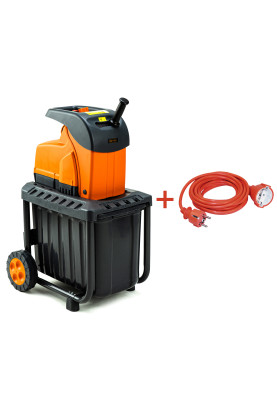 Подрібнювач садовий DS2800/45 KIT, 220В, 2800Вт, гілки до 45мм, ножі, контейнер 60л + подовжувач 10м 3*1,5 помаранч.