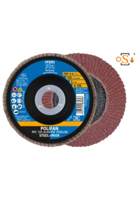 Круг пелюстковий тарілчастий 125*22 A120 (нерж/метал) конічн.PSF STEELOX
