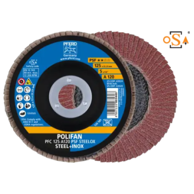 Круг пелюстковий тарілчастий 125*22 A120 (нерж/метал) конічн.PSF STEELOX