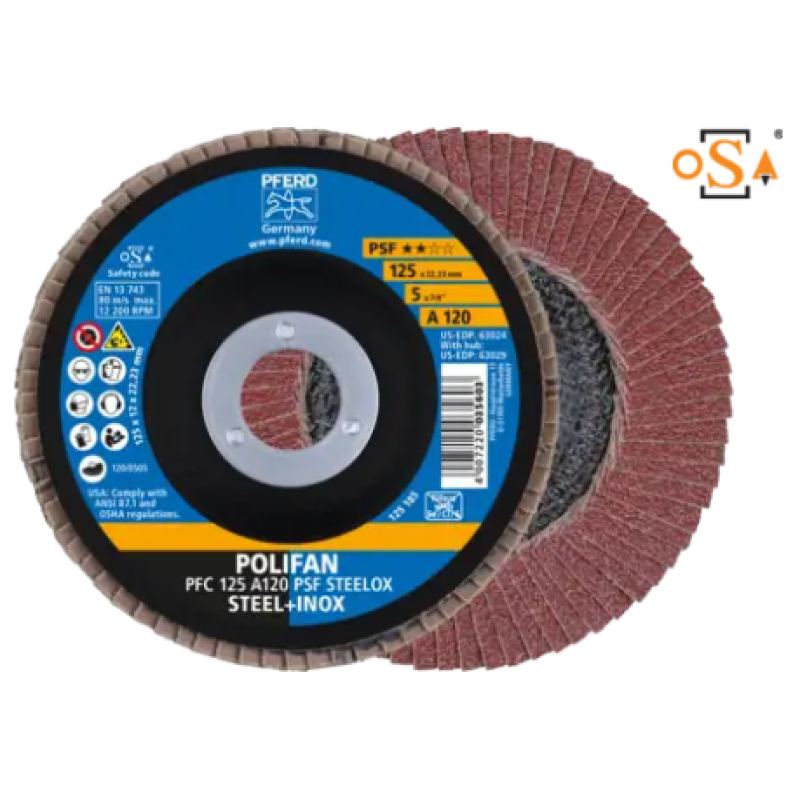 Круг пелюстковий тарілчастий 125*22 A120 (нерж/метал) конічн.PSF STEELOX