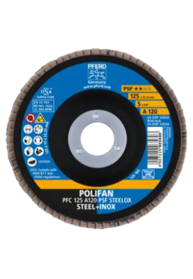 Круг пелюстковий тарілчастий 125*22 A120 (нерж/метал) конічн.PSF STEELOX