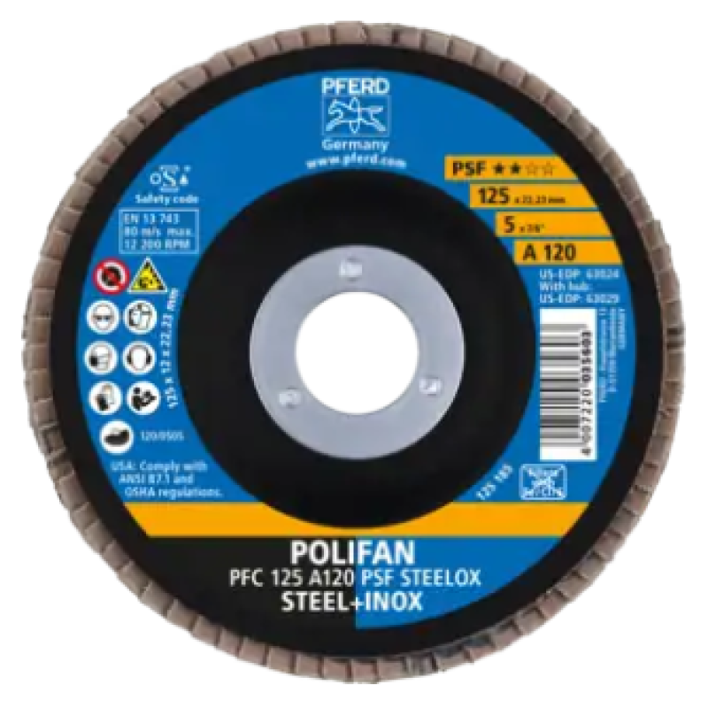 Круг пелюстковий тарілчастий 125*22 A120 (нерж/метал) конічн.PSF STEELOX