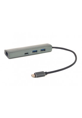 Перехідник PowerPlant Type-C - 2xUSB 3.0, Type-C USB 3.1, Gigabit Ethernet