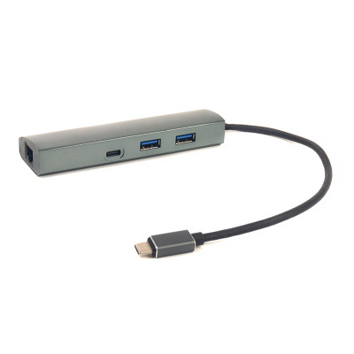 Перехідник PowerPlant Type-C - 2xUSB 3.0, Type-C USB 3.1, Gigabit Ethernet