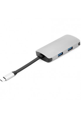 USB-хаб PowerPlant Type-C - HDMI 4K, USB 3.0, USB Type-C, RJ45