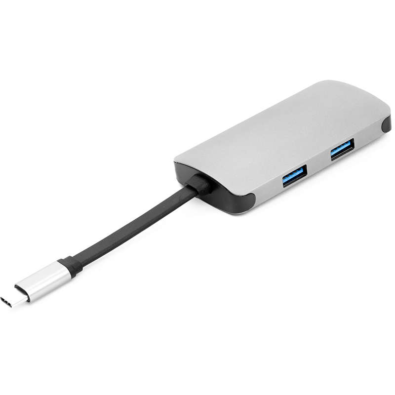 USB-хаб PowerPlant Type-C - HDMI 4K, USB 3.0, USB Type-C, RJ45