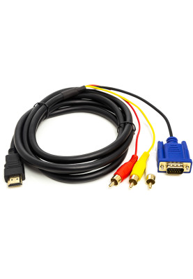 Кабель PowerPlant HDMI (M) - VGA (M) / 3*RCA (M), 1080p, 1м