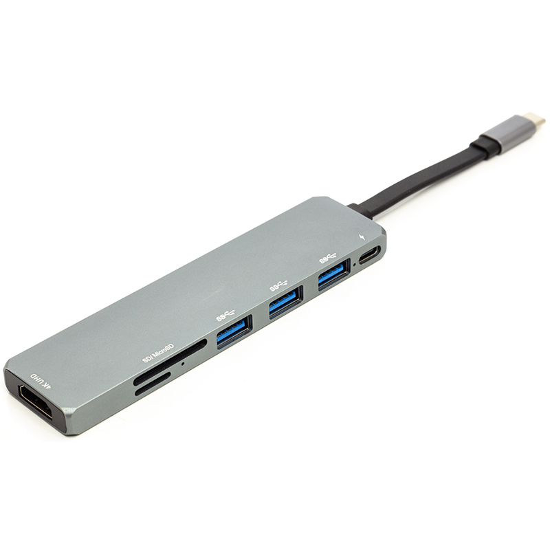 Перехідник PowerPlant USB 3.1 Type-C - USB Hub, HDMI, Card Reader (SD, micro SD)