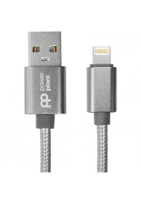 Кабель PowerPlant USB-Lightning, 1м, нейлон, металевий штекер, сірий