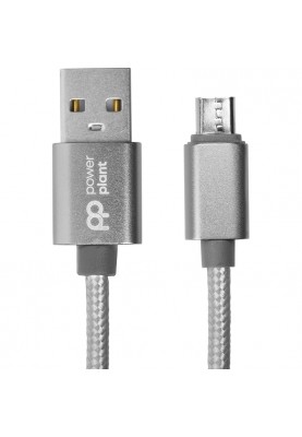 Кабель PowerPlant (CA912339) USB-microUSB, 1м, нейлон, металевий штекер, сірий