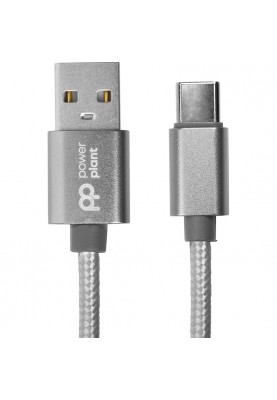 Кабель PowerPlant (CA912346) USB-USB Type-C, 1м, нейлон, металевий штекер, сірий