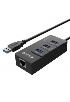 USB-хаб ORICO USB 3.0 3 порта + RJ45 (HR01-U3-V1-BK-BP)