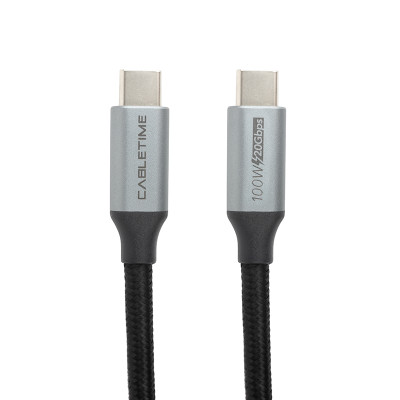 Кабель PowerPlant USB3.1, USB-C - USB-C, 20Gbps, 100W, 20V/ 5A, 4K/ 60HZ, 1м