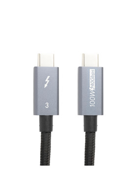 Кабель PowerPlant Thunderbolt 3, USB-C - USB-C, 40Gbps, 100W, 20V/ 5A, 4K/ 60HZ, 1м