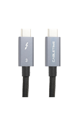 Кабель PowerPlant Thunderbolt 3, USB-C - USB-C, 40Gbps, 100W, 20V/ 5A, 4K/ 60HZ, 2м
