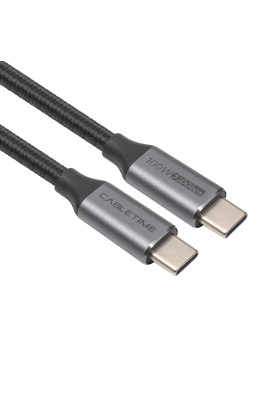 Кабель Cabletime USB3.1, USB-C - USB-C, 20Gbps, 100W, 20V/ 5A, 4K/ 60HZ, 2м