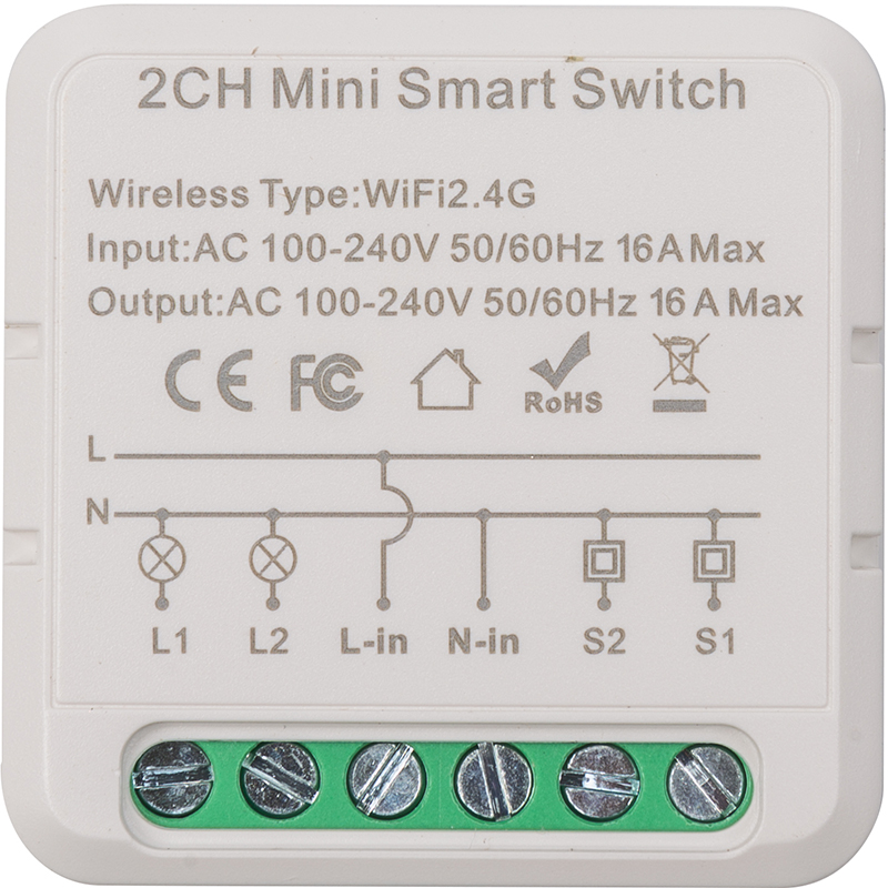 Розумний вимикач Tuya Wifi B202, 16A (2 gang 2 Way )