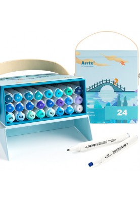 Спиртовые маркеры Arrtx Alp ASM-02BU 24 цвета, синие оттенки