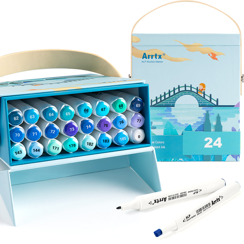Спиртові маркери Arrtx Alp ASM-02BU 24 кольори, сині відтінки