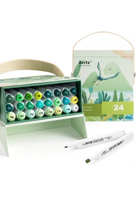 Спиртовые маркеры Arrtx Alp ASM-02GN 24 цвета, зеленые оттенки