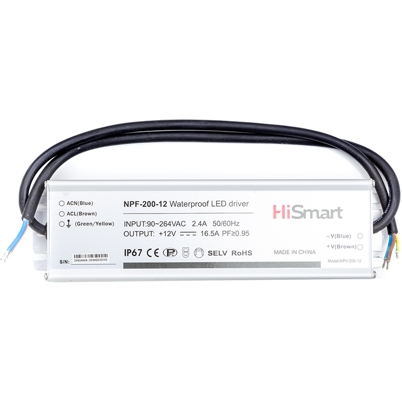 Блок живлення HiSmart 12V, 16.5A, 200W, PFC, IP67