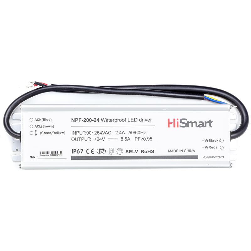 Блок живлення HiSmart 24V, 8.5A, 200W, PFC, IP67