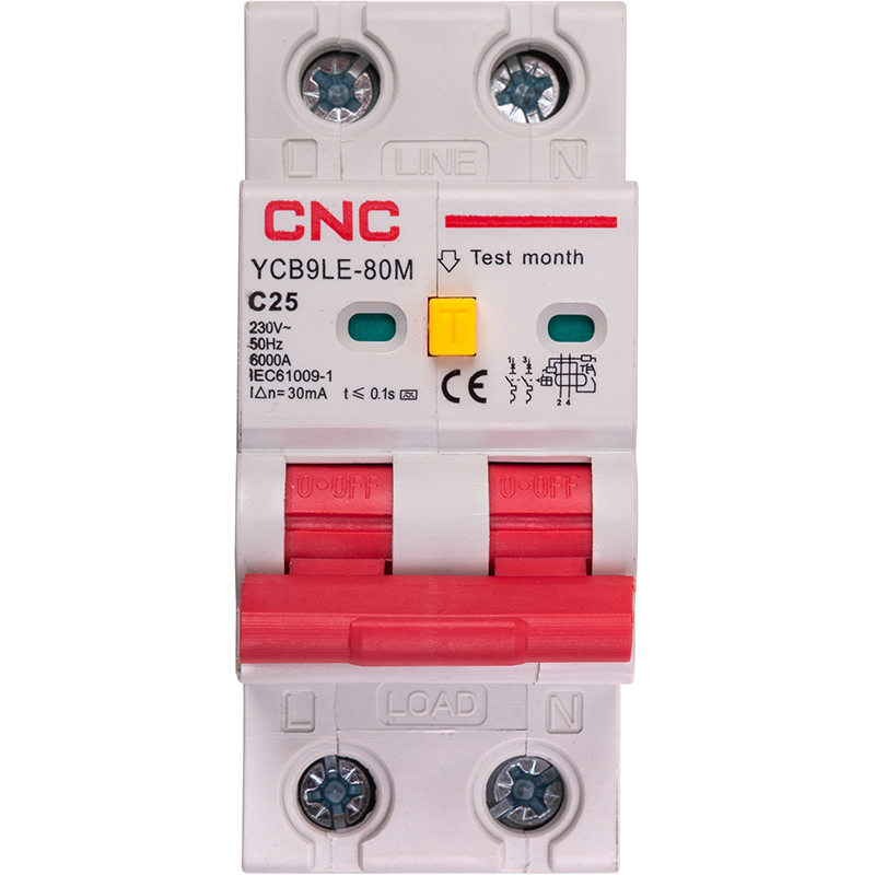Диференційний автоматичний вимикач CNC YCB9LE-80M 2P C25 6000A 30mA 230V