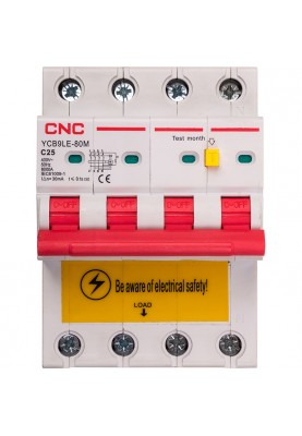 Диференційний автоматичний вимикач CNC YCB9LE-80M 4P C25 6000A 30mA 230V