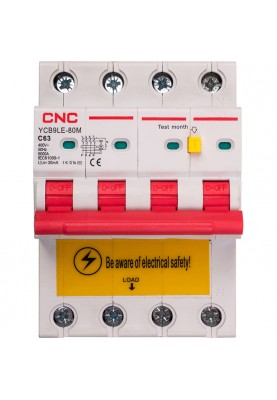 Диференційний автоматичний вимикач CNC YCB9LE-80M 4P C63 6000A 30mA 230V