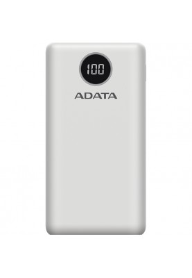 Універсальна мобільна батарея ADATA P20000QCD 20000mAh, PD 18W, USB-C, 2xUSB QC 3.0, white