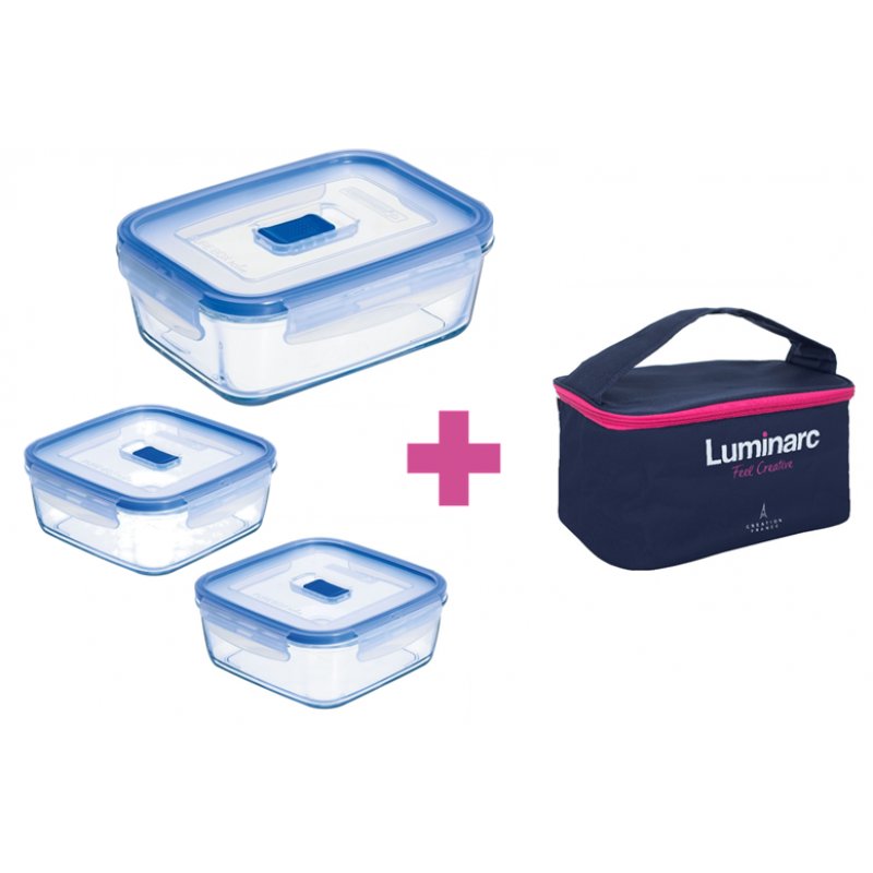 Набір контейнерів із сумкою LUMINARC PURE BOX ACTIVE, 3 шт (6498647)