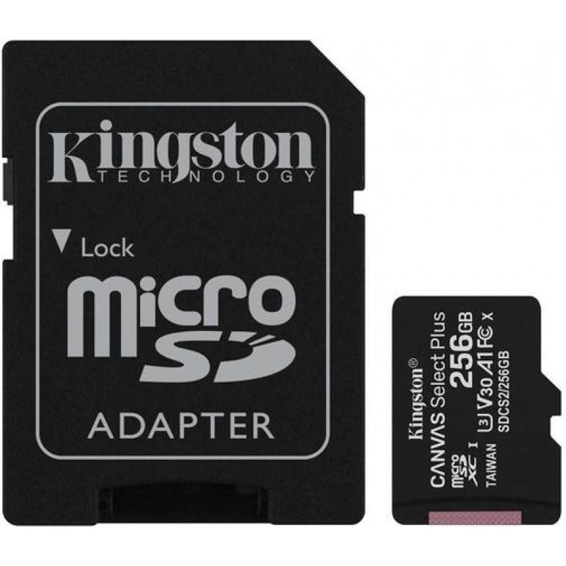 Карта пам'яті Kingston microSDHC 256GB Canvas Select + A1 (W100/W85) + SD адаптер (6519924)