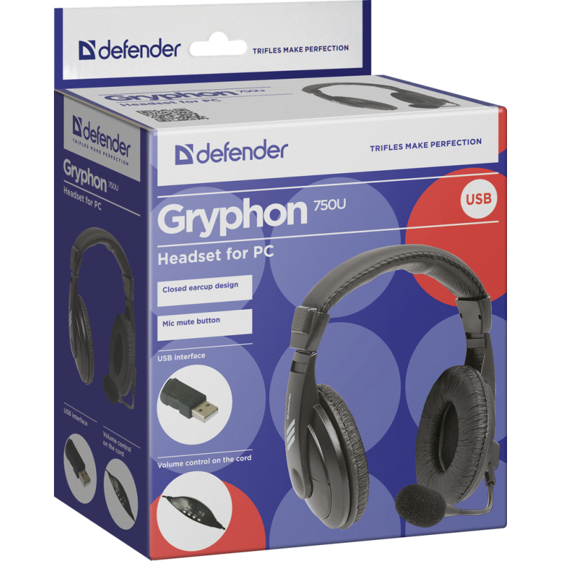 Гарнітура Defender Gryphon 750U USB Black (63752) (6396192)