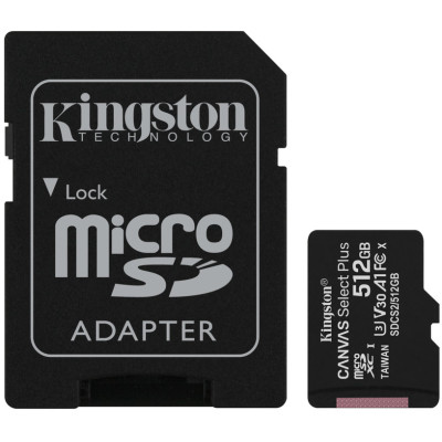 Карта пам'яті Kingston microSDHC 512GB Canvas Select+ A1 (R100/W85) + SD адаптер (6526407)