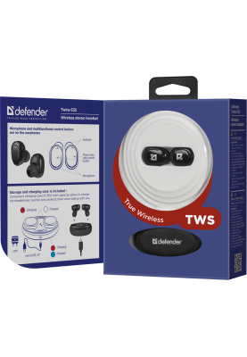 Гарнітура Defender Twins 635 TWS Bluetooth, Black (63635) (6488933)