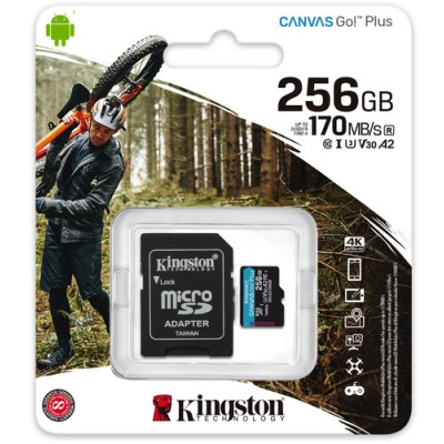 Карта пам'яті Kingston microSDXC 256GB Canvas Go+ U3 V30 (SDCG3/256GB) + Адаптер (6552771)