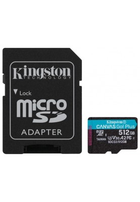 Карта пам'яті Kingston microSDXC 512GB Canvas Go+ U3 V30 (SDCG3/512GB) + Адаптер (6552772)